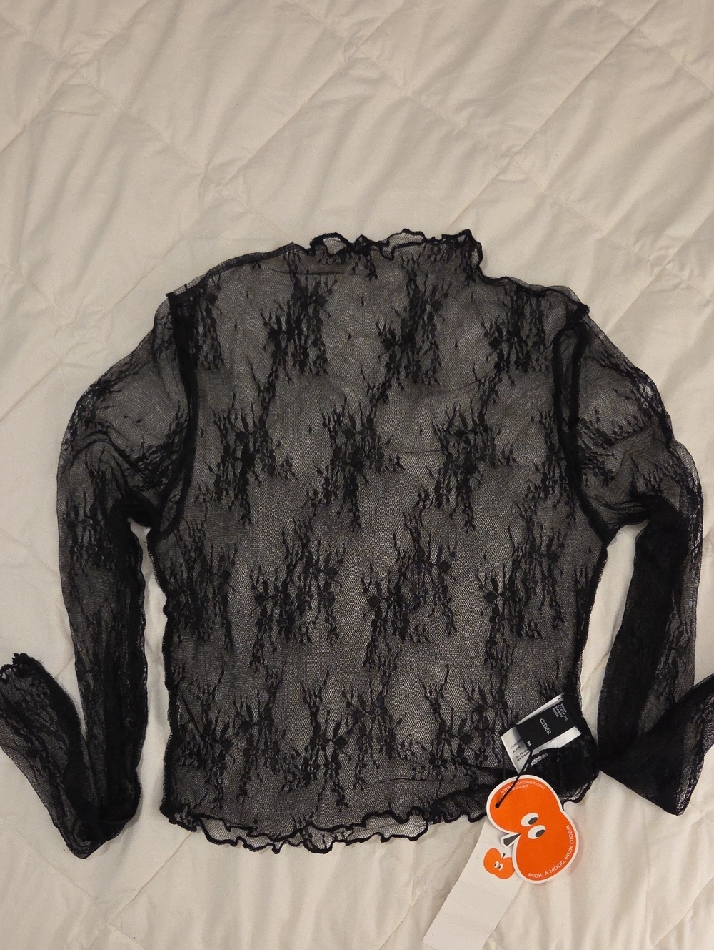 Cider Black Sheer Lace Long-Sleeve Top
